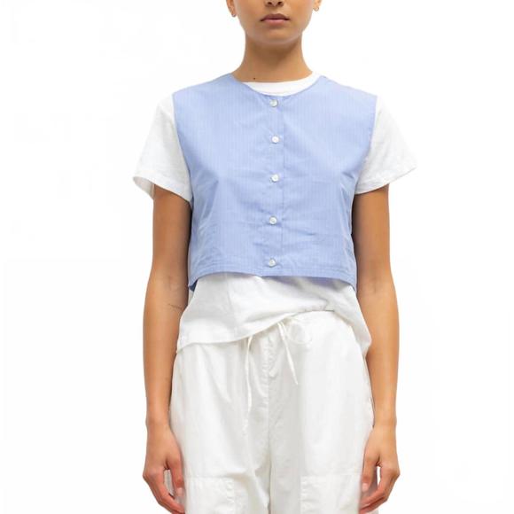 NEW LESET women's yoshi crewneck vest in ocean/parchment - Picture 1 of 5